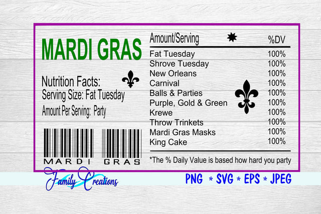 Mardi Gras Nutrition Label SVG Family Creations 