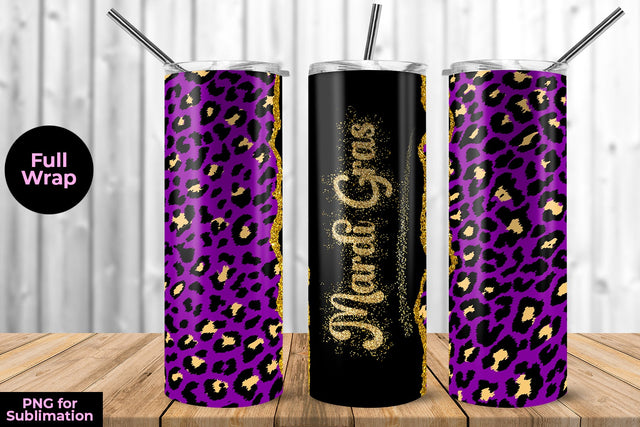 Mardi Gras Purple Leopard 20 oz Skinny Tumbler Wrap Sublimation Design Sublimation Sublimatiz Designs 