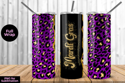 Mardi Gras Purple Leopard 20 oz Skinny Tumbler Wrap Sublimation Design Sublimation Sublimatiz Designs 