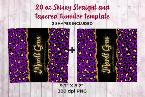 Mardi Gras Purple Leopard 20 oz Skinny Tumbler Wrap Sublimation Design Sublimation Sublimatiz Designs 