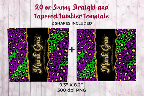 Mardi Gras Purple Leopard & Green Brush 20 oz Skinny Tumbler Wrap Sublimation Design Sublimation Sublimatiz Designs 