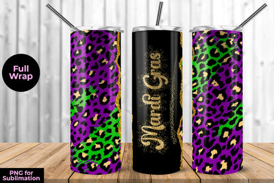 Mardi Gras Purple Leopard & Green Brush 20 oz Skinny Tumbler Wrap Sublimation Design Sublimation Sublimatiz Designs 