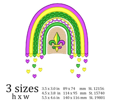 Mardi Gras rainbow embroidery design, 3 sizes, Instant download Embroidery/Applique DESIGNS ArtEMByNatalia 