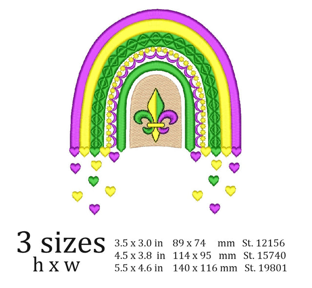Mardi Gras rainbow embroidery design, 3 sizes, Instant download Embroidery/Applique DESIGNS ArtEMByNatalia 