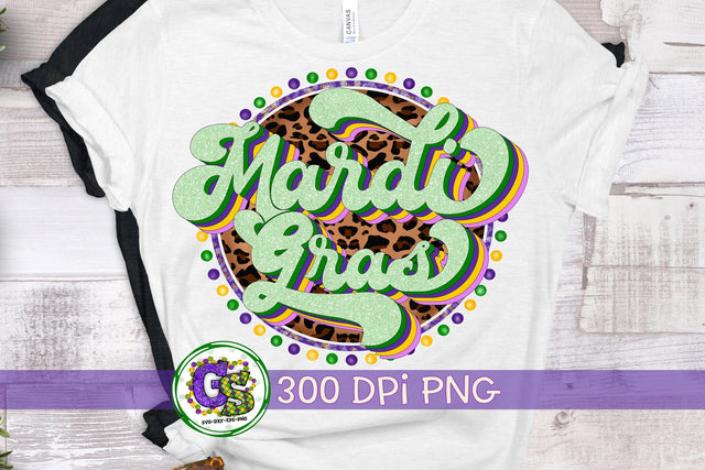Mardi Gras Retro Leopard PNG for Sublimation Sublimation Greedy Stitches 
