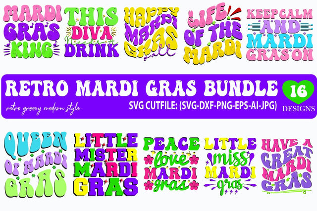 Mardi Gras Retro Svg Sublimation Bundle SVG Blessedprint 