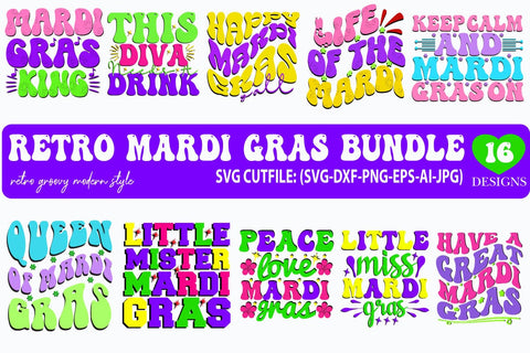 Mardi Gras Retro Svg Sublimation Bundle SVG Blessedprint 