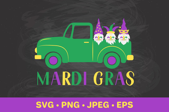 Mardi Gras retro truck with cute gnomes SVG LaBelezoka 