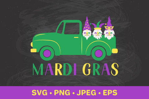 Mardi Gras retro truck with cute gnomes SVG LaBelezoka 