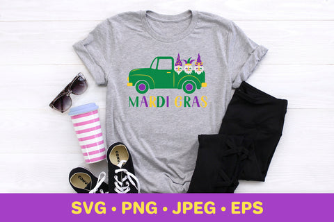 Mardi Gras retro truck with cute gnomes SVG LaBelezoka 