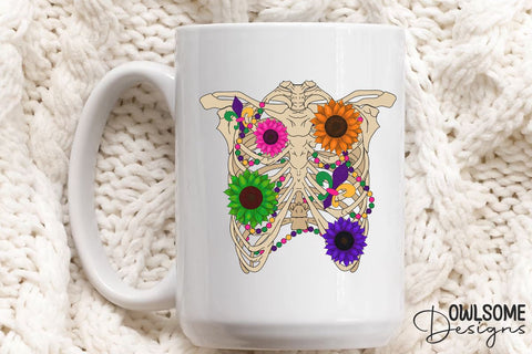 Mardi Gras Skeleton Sunflower Sublimation PNG Sublimation Owlsome.Designs 