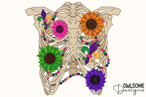 Mardi Gras Skeleton Sunflower Sublimation PNG Sublimation Owlsome.Designs 
