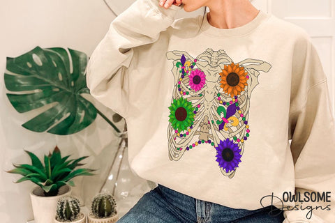 Mardi Gras Skeleton Sunflower Sublimation PNG Sublimation Owlsome.Designs 