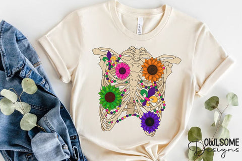 Mardi Gras Skeleton Sunflower Sublimation PNG Sublimation Owlsome.Designs 