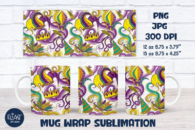 Mardi Gras Sublimation, Carnival PNG Full Mug Wrap. Sublimation Elinorka 