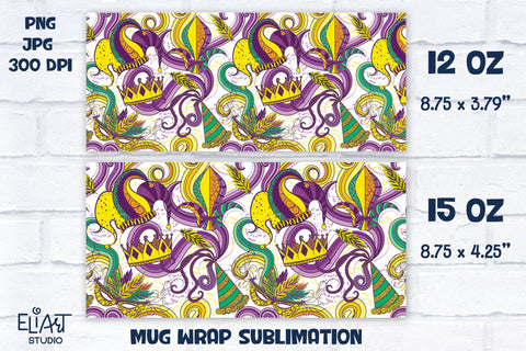 Mardi Gras Sublimation, Carnival PNG Full Mug Wrap. Sublimation Elinorka 