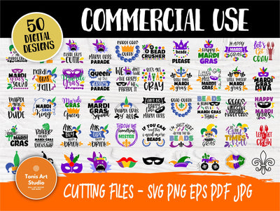 Mardi Gras SVG Bundle | Mardi Gras Quotes | 50 Shirt Designs | Mardi Gras Cut Files | Beads Bling | Cricut, Silhouette files | Carnival Svg SVG TonisArtStudio 