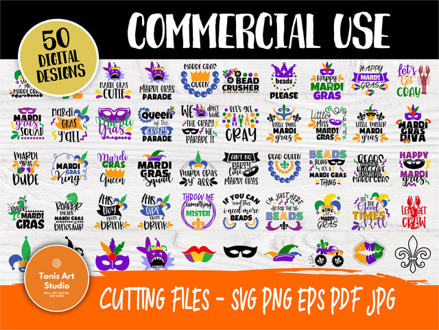 Mardi Gras SVG Bundle | Mardi Gras Quotes | 50 Shirt Designs | Mardi Gras Cut Files | Beads Bling | Cricut, Silhouette files | Carnival Svg SVG TonisArtStudio 