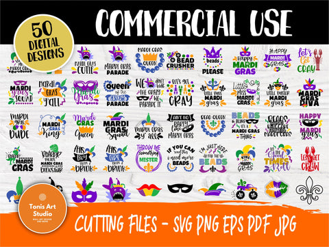 Mardi Gras SVG Bundle | Mardi Gras Quotes | 50 Shirt Designs | Mardi Gras Cut Files | Beads Bling | Cricut, Silhouette files | Carnival Svg SVG TonisArtStudio 