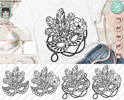 Mardi Gras SVG File, Mardi Gras Cut File, Mardi Gras Mask SVG, Mardi Gras Mask With Flowers SVG File, Floral Mardi Gras Mask Cut FIle, Beads SVG SVG Wild Pilot 