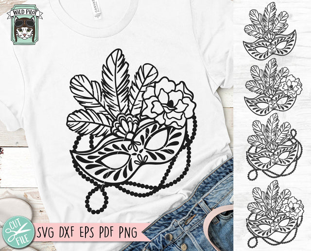 Mardi Gras SVG File, Mardi Gras Cut File, Mardi Gras Mask SVG, Mardi Gras Mask With Flowers SVG File, Floral Mardi Gras Mask Cut FIle, Beads SVG SVG Wild Pilot 