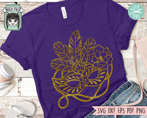 Mardi Gras SVG File, Mardi Gras Cut File, Mardi Gras Mask SVG, Mardi Gras Mask With Flowers SVG File, Floral Mardi Gras Mask Cut FIle, Beads SVG SVG Wild Pilot 