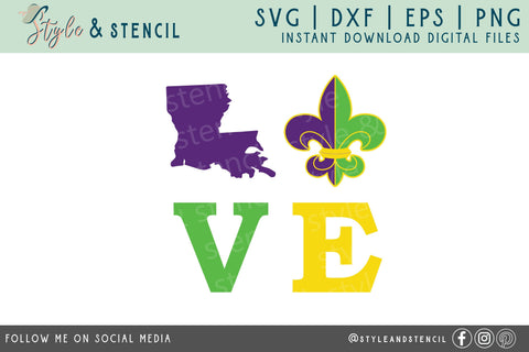 Mardi Gras SVG Love - PNG, DXF, SVG, EPS, Cut File SVG Style and Stencil 