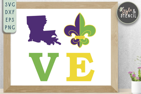 Mardi Gras SVG Love - PNG, DXF, SVG, EPS, Cut File SVG Style and Stencil 