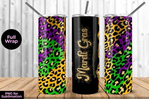 Mardi Gras Tricolor Leopard 20 oz Skinny Tumbler Wrap Sublimation Design Sublimation Sublimatiz Designs 