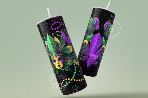Mardi Gras Tumbler PNG, Mardi Gras Carnival Mask Png, Fleur De Lis Tumbler PNG, 20 oz Skinny Tumbler Sublimation Wrap PNG, Digital Download Sublimation Syre Digital Creations 