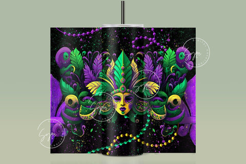 Mardi Gras Tumbler PNG, Mardi Gras Carnival Mask Png, Fleur De Lis Tumbler PNG, 20 oz Skinny Tumbler Sublimation Wrap PNG, Digital Download Sublimation Syre Digital Creations 