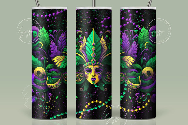 Mardi Gras Tumbler PNG, Mardi Gras Carnival Mask Png, Fleur De Lis Tumbler PNG, 20 oz Skinny Tumbler Sublimation Wrap PNG, Digital Download Sublimation Syre Digital Creations 