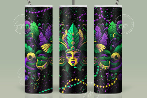 Mardi Gras Tumbler PNG, Mardi Gras Carnival Mask Png, Fleur De Lis Tumbler PNG, 20 oz Skinny Tumbler Sublimation Wrap PNG, Digital Download Sublimation Syre Digital Creations 