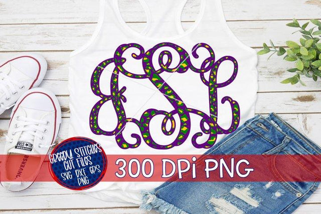 Mardi Gras Vine Monogram PNG for Sublimation-Mardi Gras PNG Sublimation Greedy Stitches 