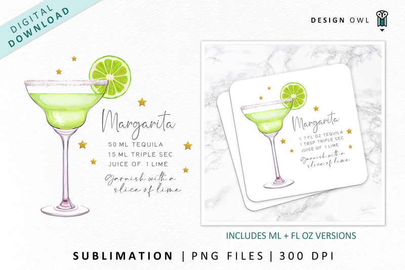 Margarita Cocktail Recipe Sublimation File Sublimation Design Owl 