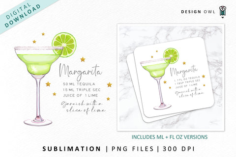 Margarita Cocktail Recipe Sublimation File Sublimation Design Owl 