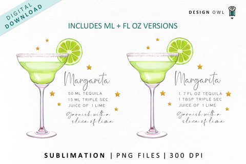 Margarita Cocktail Recipe Sublimation File Sublimation Design Owl 