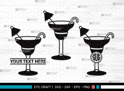 Margarita Glass Monogram SVG Cut File | Martini Glass Svg | Summer Svg | Wine Glass Svg | Lime Svg | Margarita Glass Clipart SVG ETC Craft 