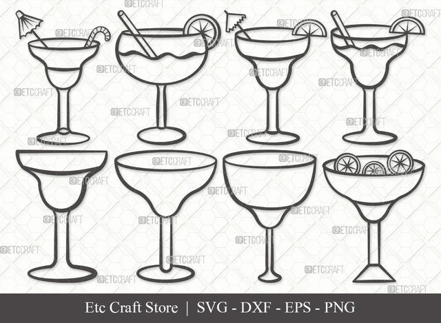 Margarita Glass Outline SVG Cut File | Martini Glass Svg | Wine Glass Svg | Lime Svg | Bundle | Eps | Dxf | Png SVG ETC Craft 