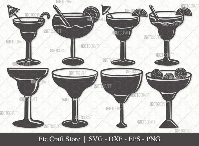 Margarita Glass Silhouette SVG Cut File | Martini Glass Svg | Wine Glass Svg | Lime Svg | Bundle | Eps | Dxf | Png SVG ETC Craft 