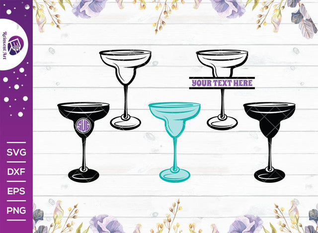 Margarita Glass SVG Cut File | Margarita Glass Svg | Wine Glass Svg | Monogram | Split Monogram | Eps | Dxf | Png SVG Reinvent Art 