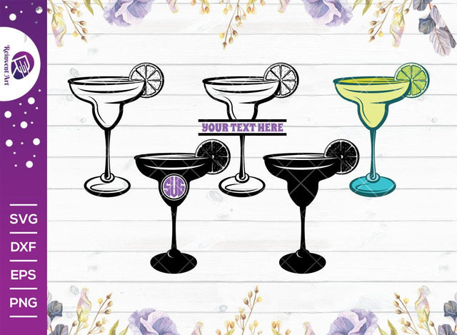 Margarita Glass SVG Cut File | Margarita Glass With Lime Svg | Wine Glass Svg | Lime Svg | Lemon Svg | Split Monogram | Eps | Dxf | Png SVG Reinvent Art 