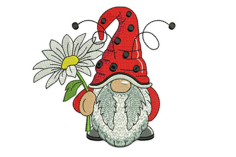 Marguerite Ladybug Gnome Embroidery Design, Summer Embroidery Designs, Embroidery/Applique DESIGNS NextEmbroidery 