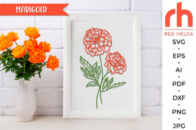 Marigold SVG, Libra Flower Cut File, October Birth Plant DXF SVG RedHelgaArt 