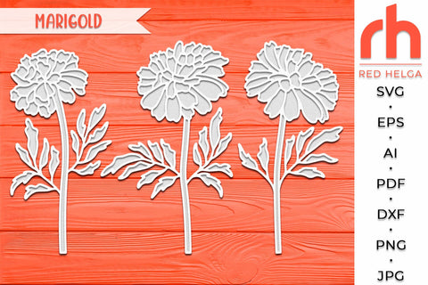 Marigold SVG, Marigold Cut File, October Birth Plant DXF, Layered Flower, Libra Flower Silhouette SVG RedHelgaArt 