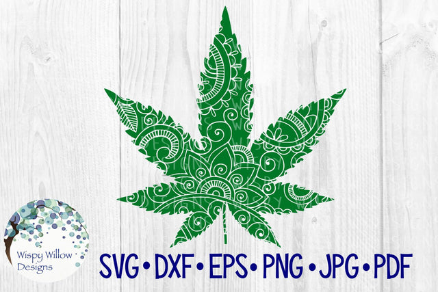 Marijuana Leaf Zentangle SVG Wispy Willow Designs 