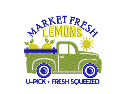 Market Fresh Lemons farmhouse embroidery design, 4 sizes, Instant download Embroidery/Applique DESIGNS Nino Nadaraia 