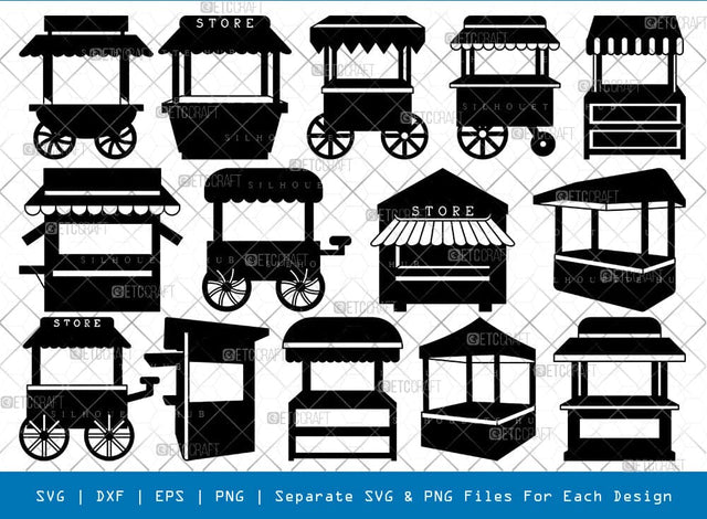 Market Stand Silhouette, Market Stand SVG, Food Stand Svg, Street Food Cart Svg, Food Cart Svg, Market Stand Bundle, SB00856 SVG ETC Craft 