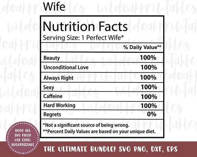 marriage nutrition facts labels svg, wife svg, wife nutrition facts label wifey nutrition facts label, wife svg, marriage svg SVG WildOakSVG 