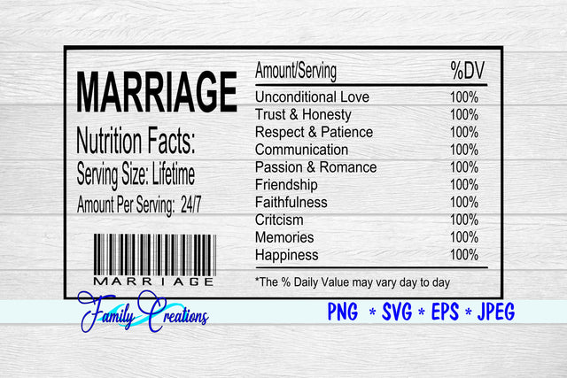 Marriage Nutrition Label SVG Family Creations 